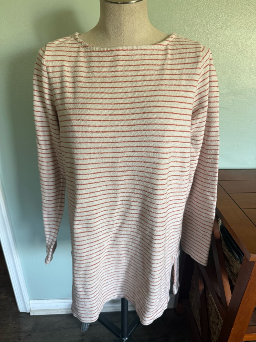 J Jill Women’s Orange and Cream Striped Tunic Sweater Size Medium